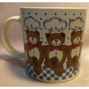 Charming Bear Chef Mug with Colorful Checkered Design. Cottage Ireland, Vintage